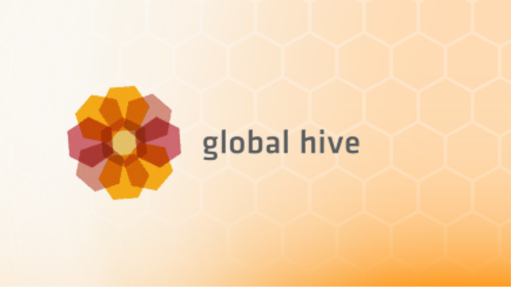 Global Hive with logo and hex background pattern